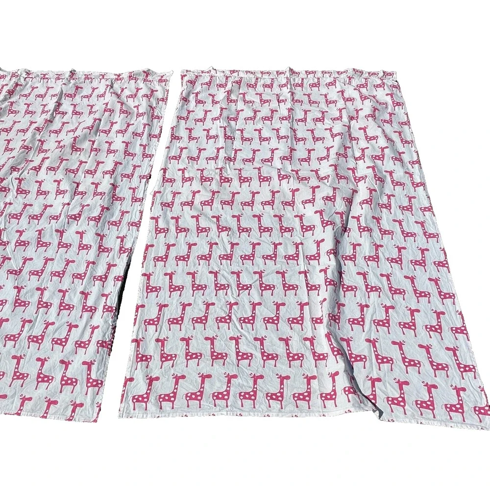 Set of 2 Whimsical Giraffe Curtains 76x50 Pink on White Custom Window Panels